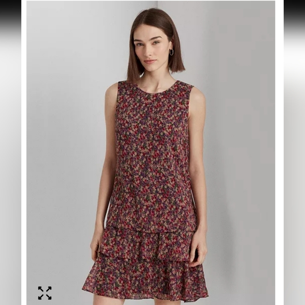 LAUREN RALPH LAUREN Tiered Floral Ruffle Hem Dress Size 10